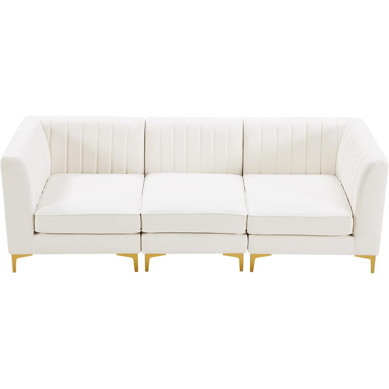 Bowery Hill Contemporary Deep Channel Tufted Soft Cream Velvet Modular Sofa
