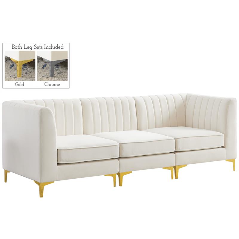 Bowery Hill Contemporary Deep Channel Tufted Soft Cream Velvet Modular Sofa