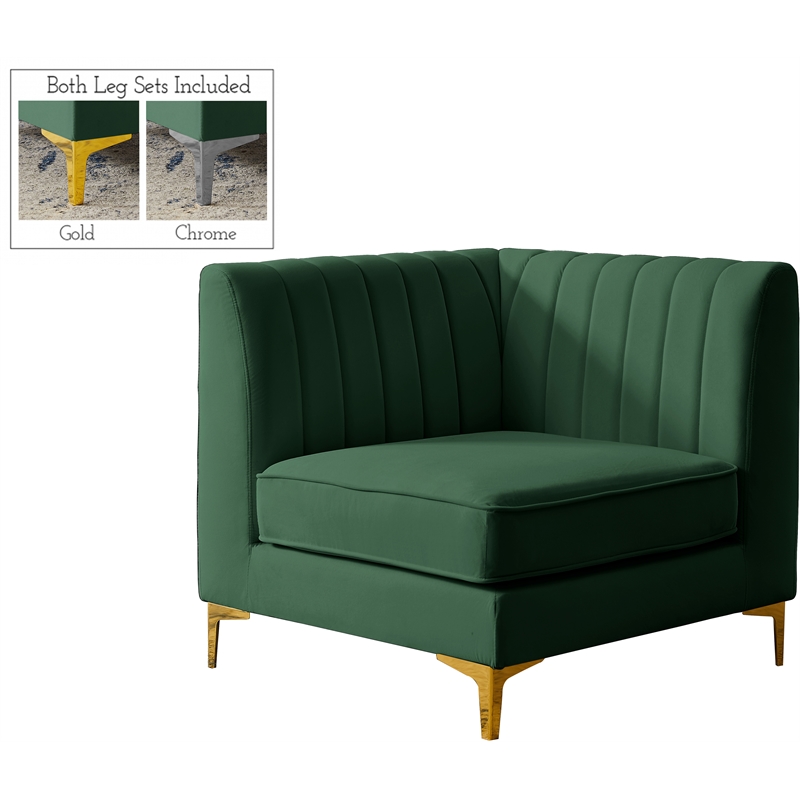 Bowery Hill Contemporary Deep Channel Tufted Soft Green Velvet Corner Chair