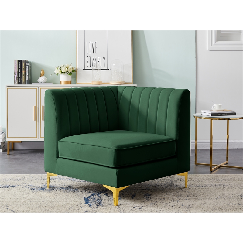 Bowery Hill Contemporary Deep Channel Tufted Soft Green Velvet Corner Chair