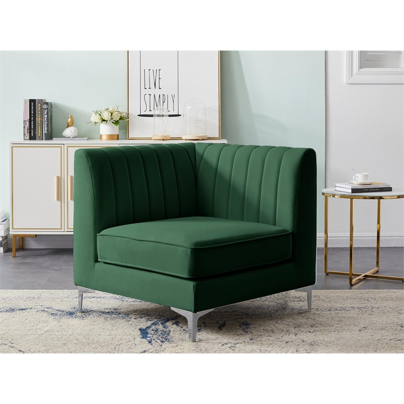 Bowery Hill Contemporary Deep Channel Tufted Soft Green Velvet Corner Chair