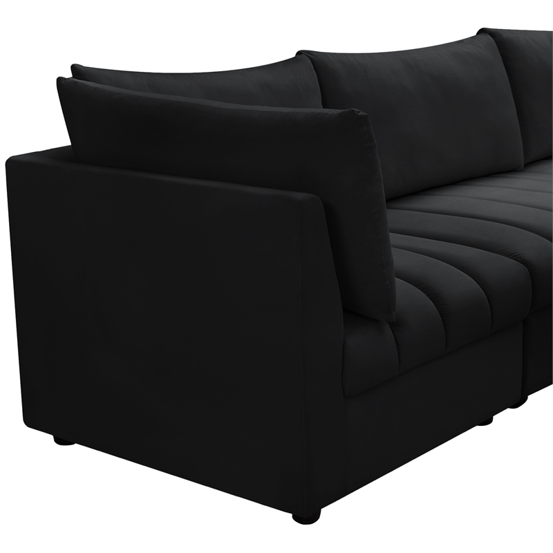 Bowery Hill Contemporary Deep Channel Tufted Soft Black Velvet Modular Sofa