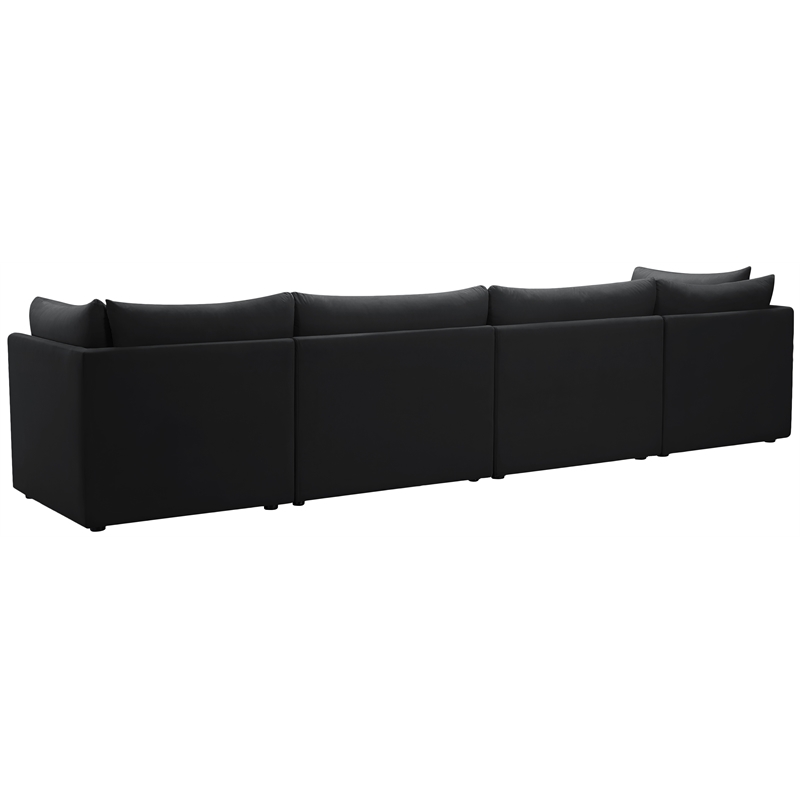 Bowery Hill Contemporary Deep Channel Tufted Soft Black Velvet Modular Sofa