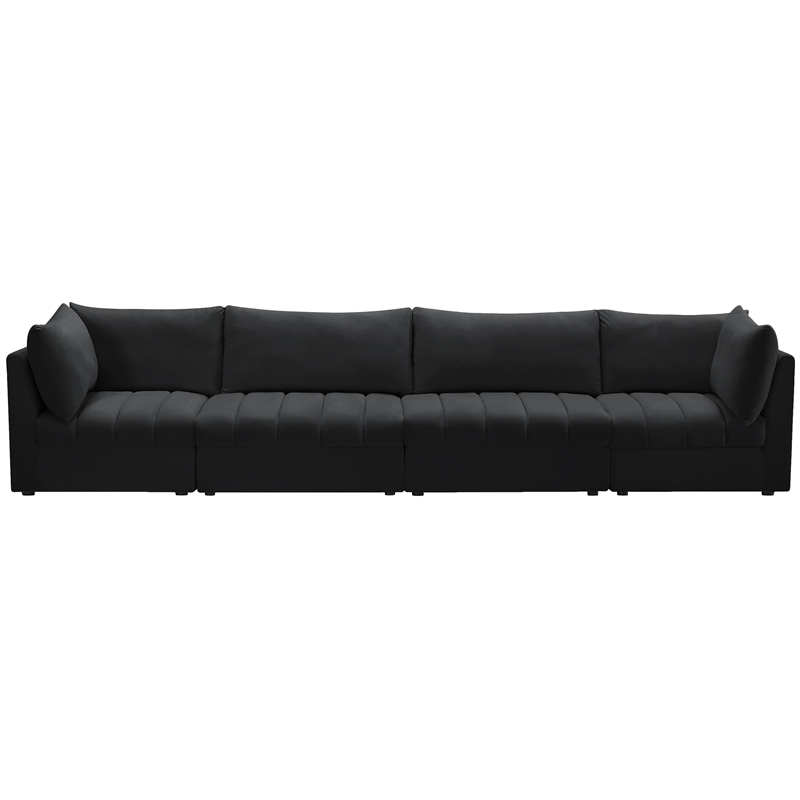 Bowery Hill Contemporary Deep Channel Tufted Soft Black Velvet Modular Sofa