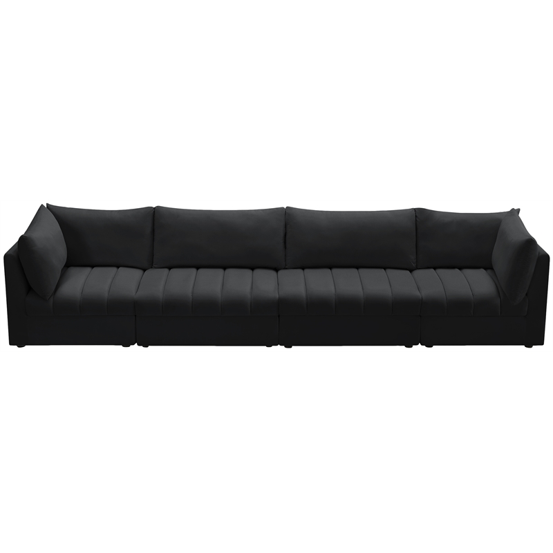 Bowery Hill Contemporary Deep Channel Tufted Soft Black Velvet Modular Sofa