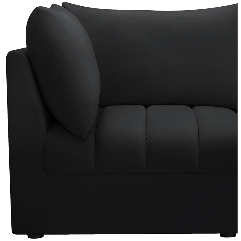 Bowery Hill Contemporary Deep Channel Tufted Soft Black Velvet Modular Sofa