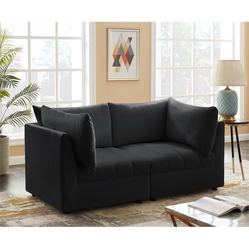 Bowery Hill Contemporary Deep Channel Tufted Soft Black Velvet Modular Sofa