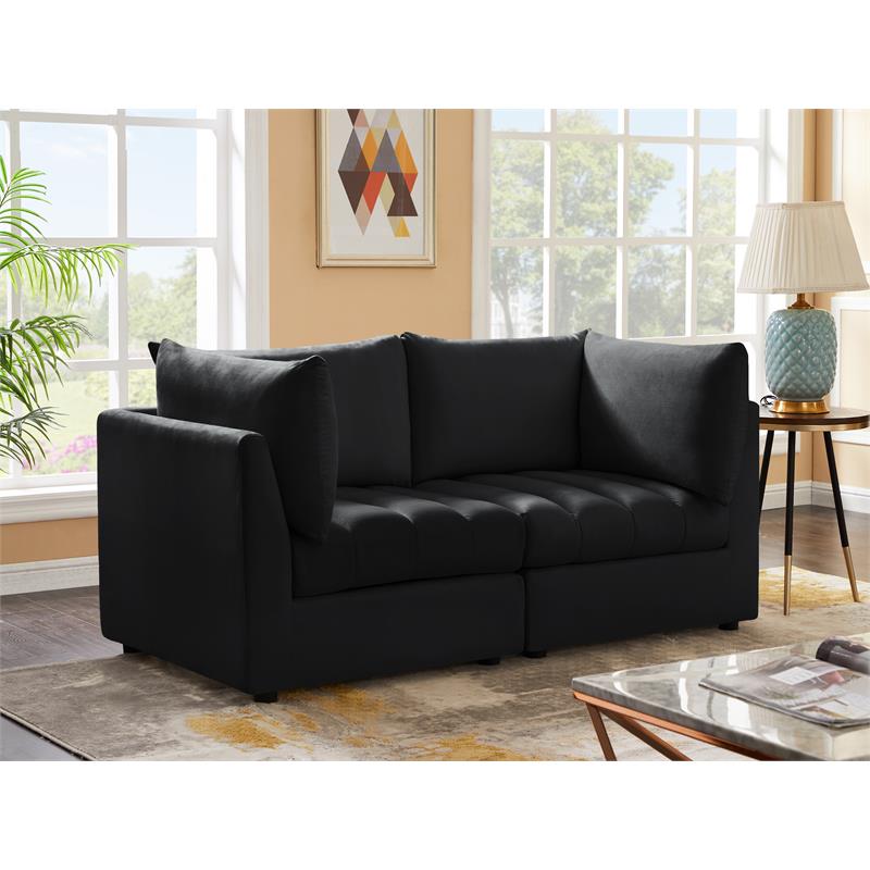 Bowery Hill Contemporary Deep Channel Tufted Soft Black Velvet Modular Sofa