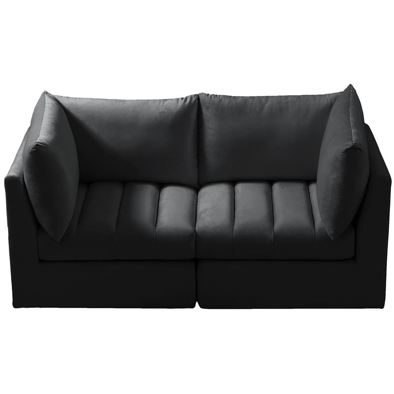 Bowery Hill Contemporary Deep Channel Tufted Soft Black Velvet Modular Sofa