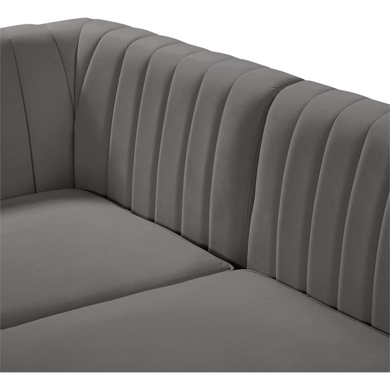 Bowery Hill Contemporary Deep Channel Tufted Soft Grey Velvet Armless Chair