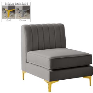 Bowery Hill Contemporary Deep Channel Tufted Soft Grey Velvet Armless Chair