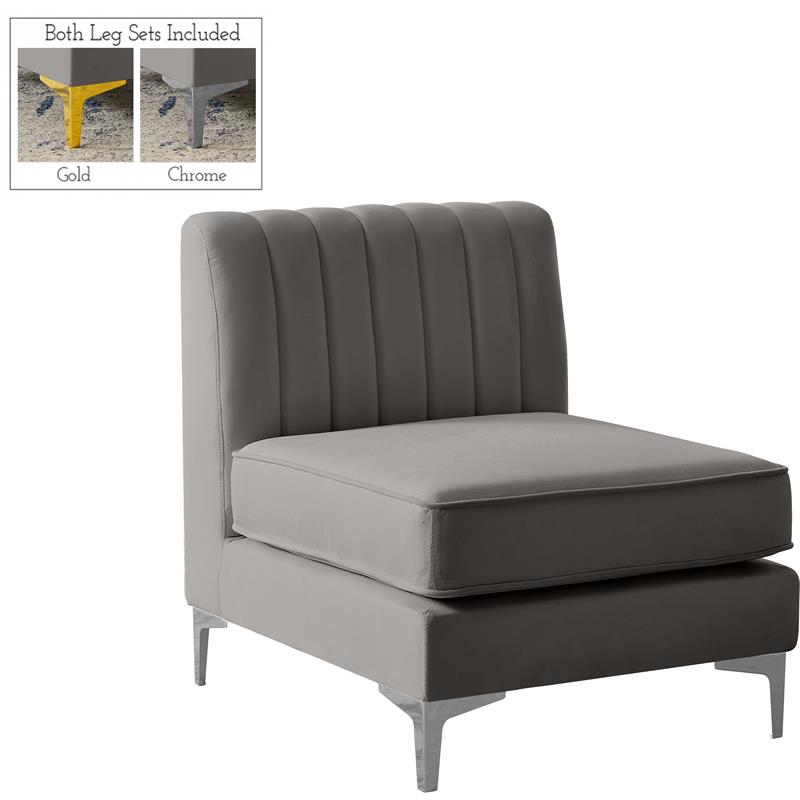 Bowery Hill Contemporary Deep Channel Tufted Soft Grey Velvet Armless Chair