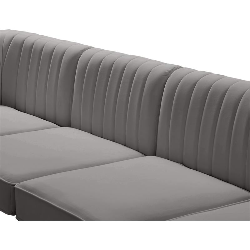Bowery Hill Contemporary Deep Channel Tufted Soft Grey Velvet Modular Sofa