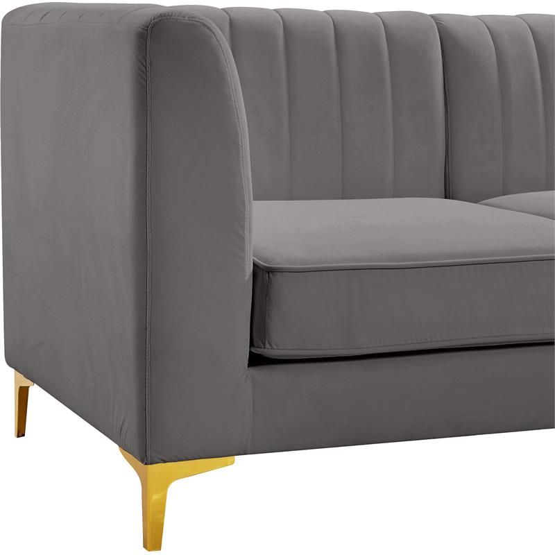 Bowery Hill Contemporary Deep Channel Tufted Soft Grey Velvet Modular Sofa