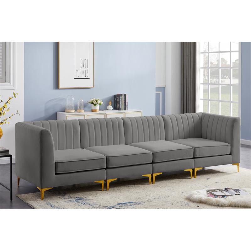 Bowery Hill Contemporary Deep Channel Tufted Soft Grey Velvet Modular Sofa