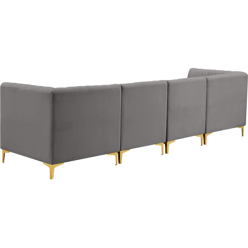 Bowery Hill Contemporary Deep Channel Tufted Soft Grey Velvet Modular Sofa