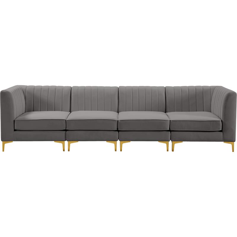 Bowery Hill Contemporary Deep Channel Tufted Soft Grey Velvet Modular Sofa