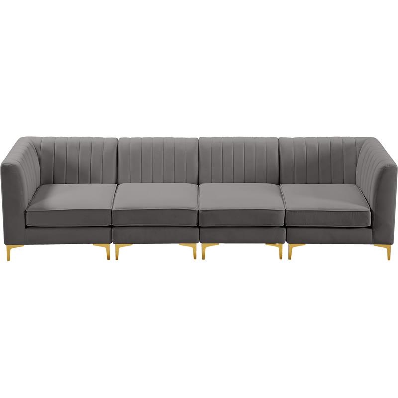 Bowery Hill Contemporary Deep Channel Tufted Soft Grey Velvet Modular Sofa