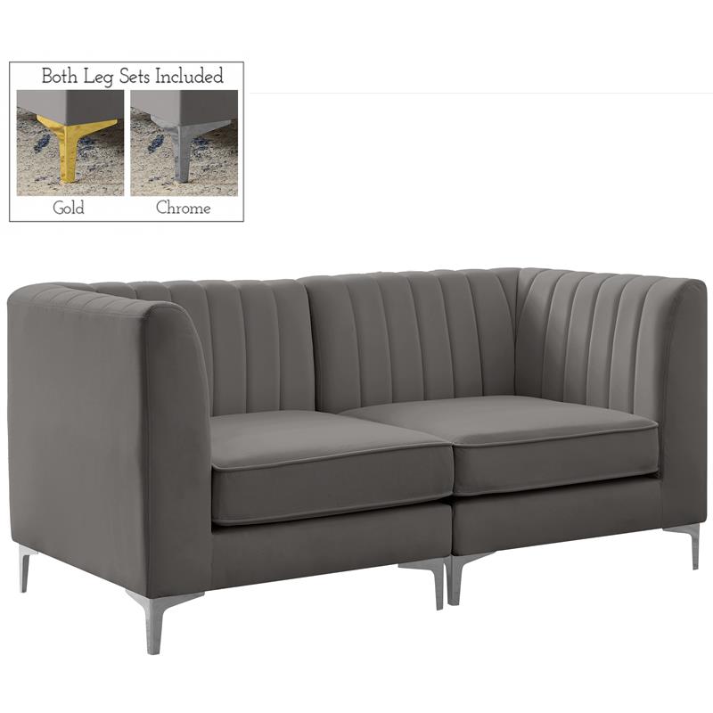 Bowery Hill Contemporary Deep Channel Tufted Soft Grey Velvet Modular Sofa