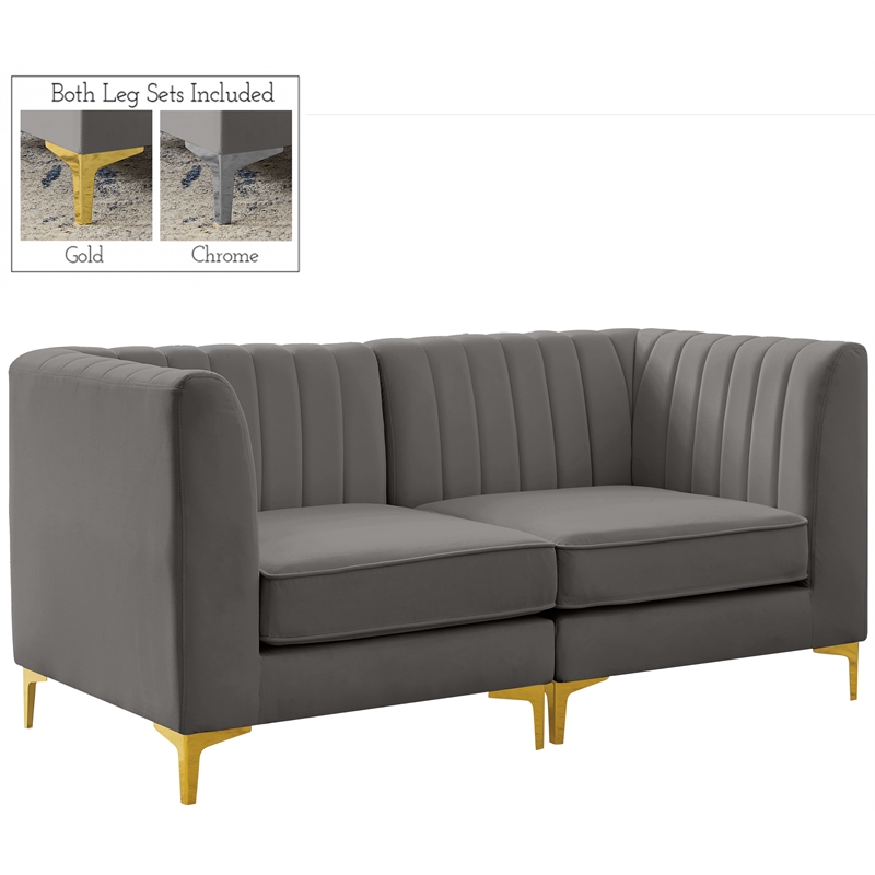 Bowery Hill Contemporary Deep Channel Tufted Soft Grey Velvet Modular Sofa