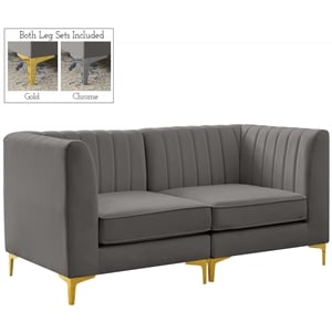 Bowery Hill Contemporary Deep Channel Tufted Soft Grey Velvet Modular Sofa