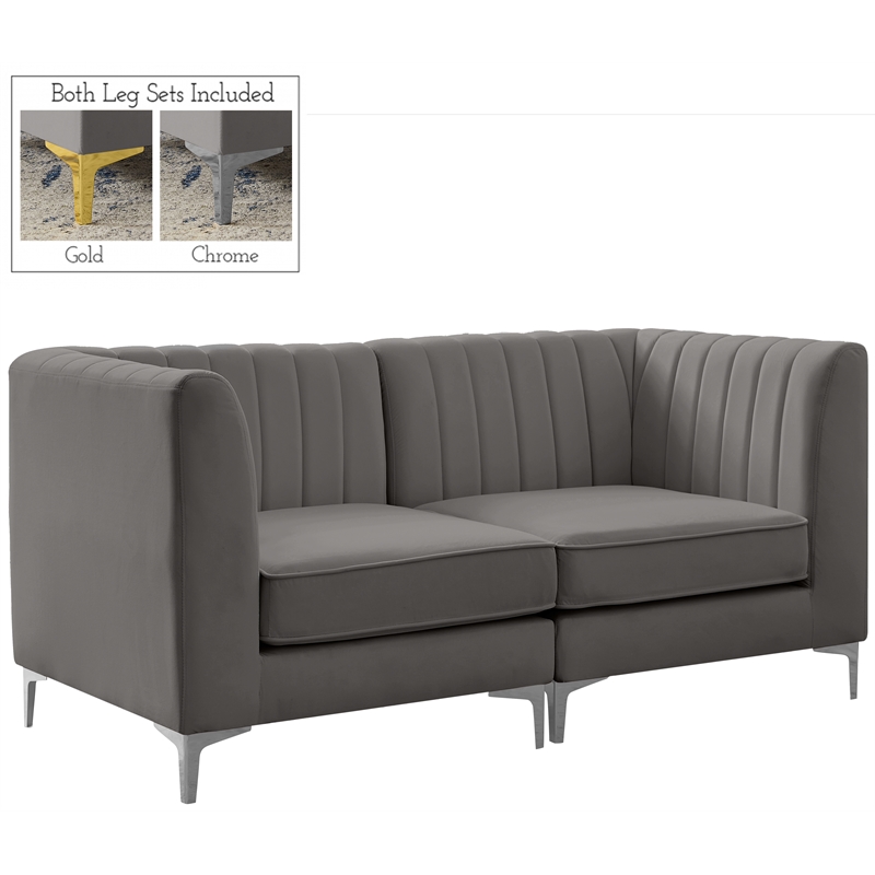 Bowery Hill Contemporary Deep Channel Tufted Soft Grey Velvet Modular Sofa