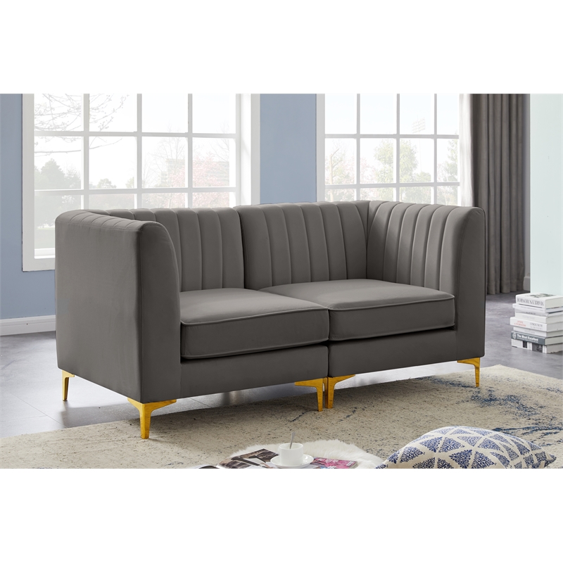 Bowery Hill Contemporary Deep Channel Tufted Soft Grey Velvet Modular Sofa