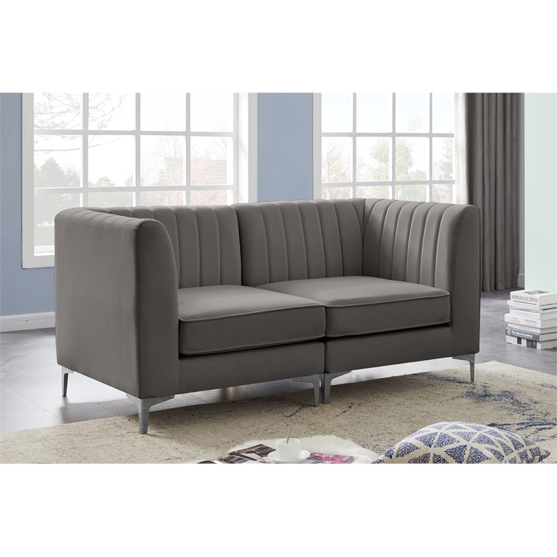 Bowery Hill Contemporary Deep Channel Tufted Soft Grey Velvet Modular Sofa