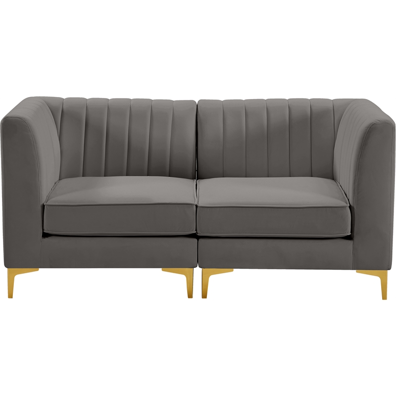 Bowery Hill Contemporary Deep Channel Tufted Soft Grey Velvet Modular Sofa