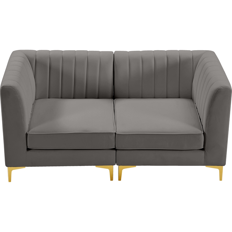 Bowery Hill Contemporary Deep Channel Tufted Soft Grey Velvet Modular Sofa