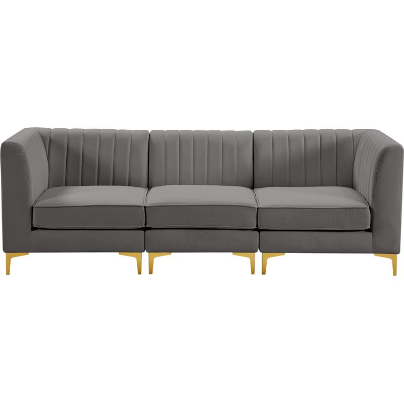 Bowery Hill Contemporary Deep Channel Tufted Soft Grey Velvet Modular Sofa