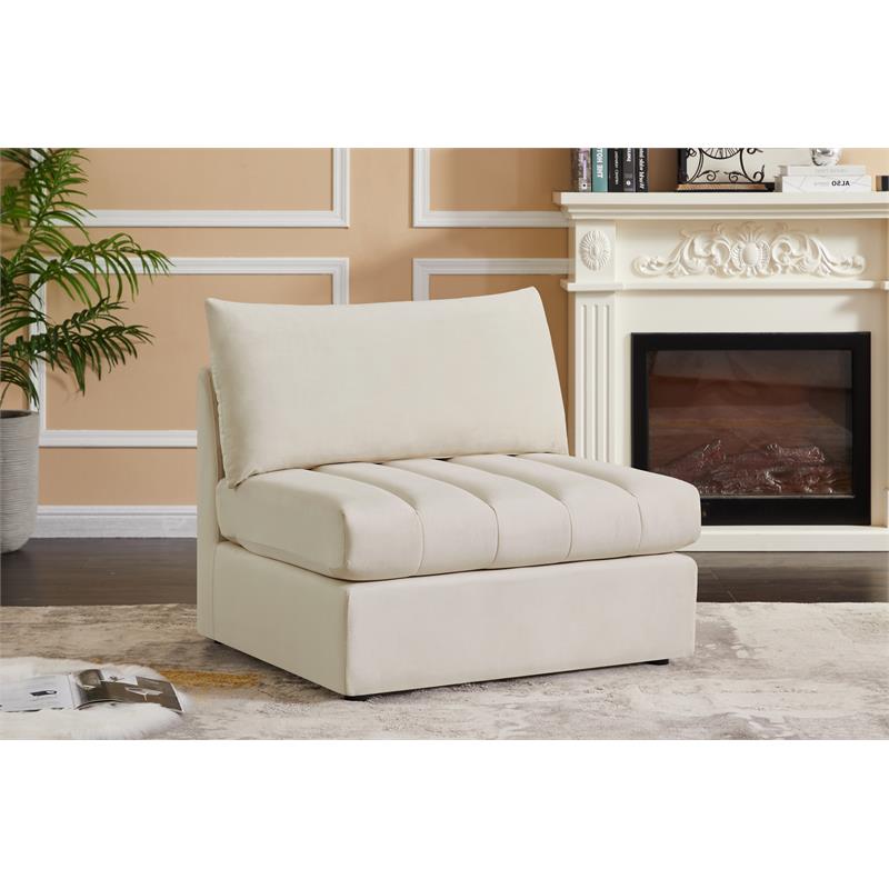 Bowery Hill Contemporary Deep Channel Tufted Soft Cream Velvet Armless