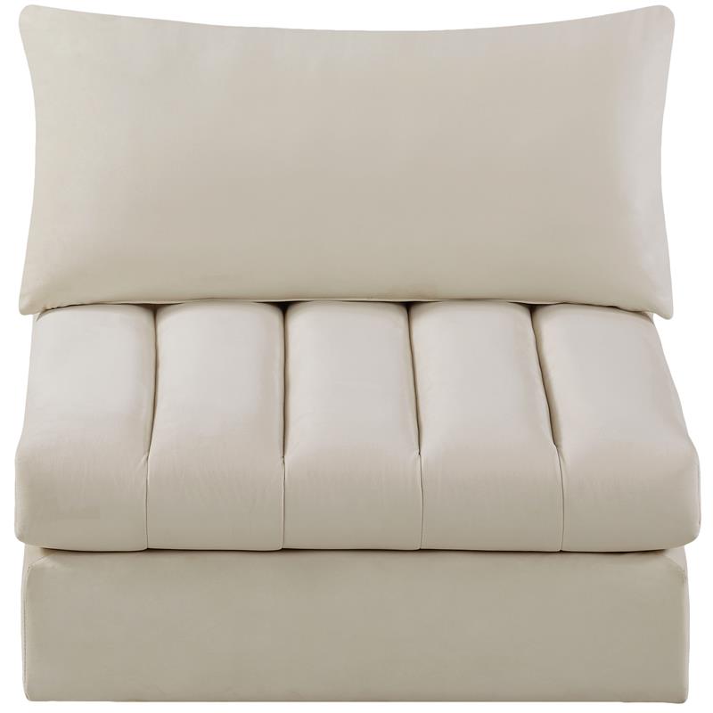 Bowery Hill Contemporary Deep Channel Tufted Soft Cream Velvet Armless