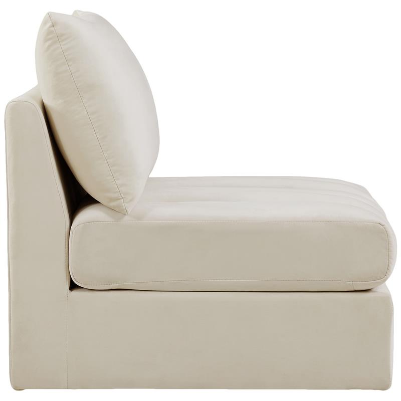 Bowery Hill Contemporary Deep Channel Tufted Soft Cream Velvet Armless