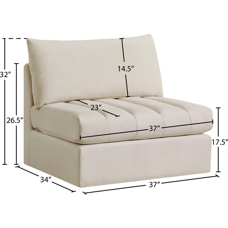Bowery Hill Contemporary Deep Channel Tufted Soft Cream Velvet Armless