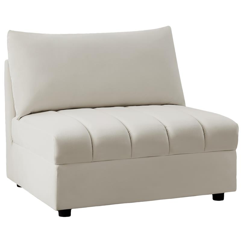 Bowery Hill Contemporary Deep Channel Tufted Soft Cream Velvet Armless