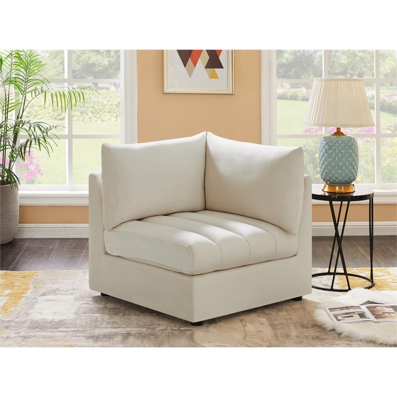 Bowery Hill Contemporary Deep Channel Tufted Soft Cream Velvet Corner