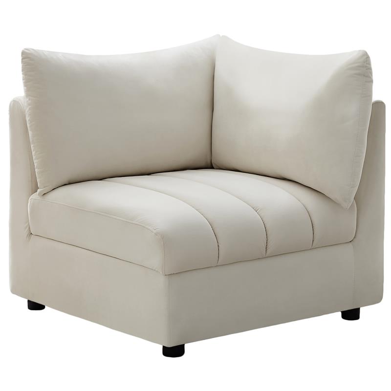 Bowery Hill Contemporary Deep Channel Tufted Soft Cream Velvet Corner