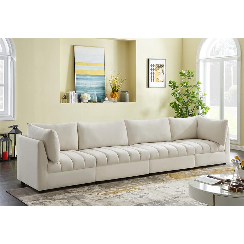 Bowery Hill Contemporary Deep Channel Tufted Soft Cream Velvet Modular Sofa