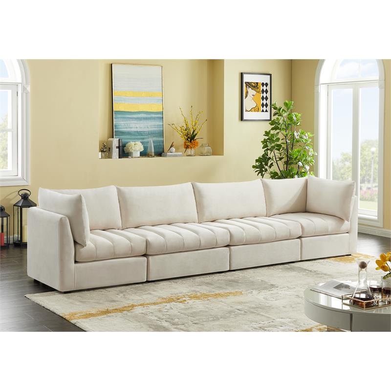 Bowery Hill Contemporary Deep Channel Tufted Soft Cream Velvet Modular Sofa