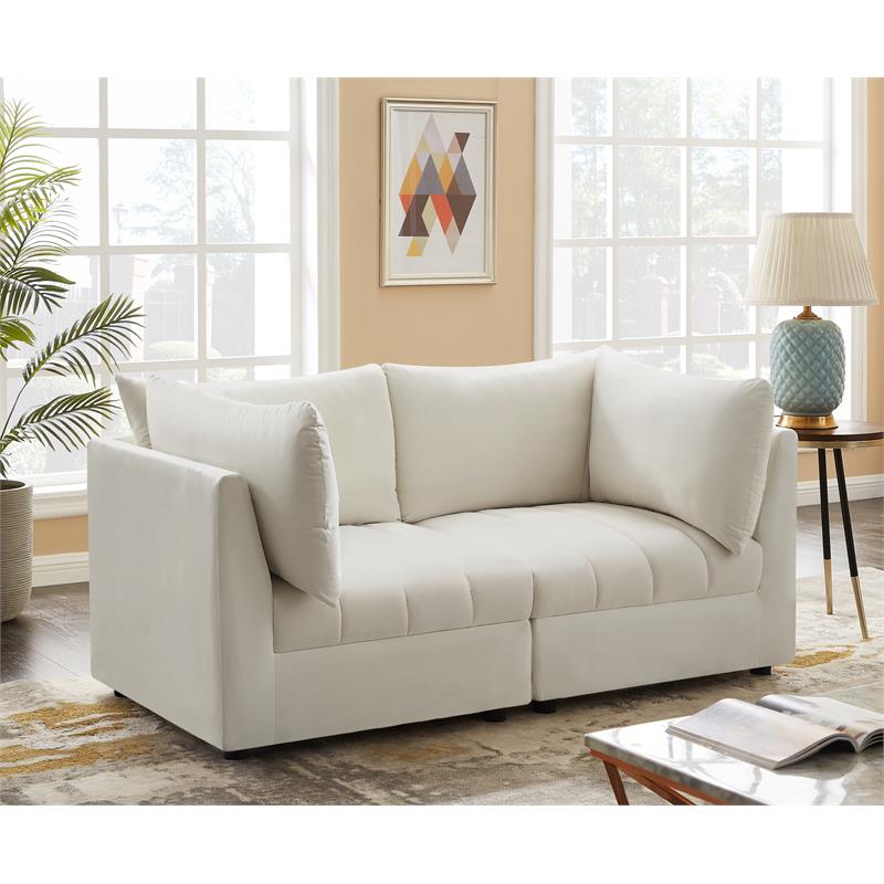 Bowery Hill Contemporary Deep Channel Tufted Soft Cream Velvet Modular Sofa