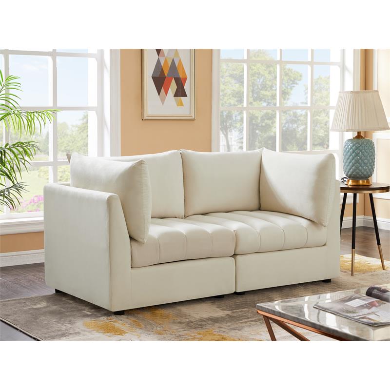 Bowery Hill Contemporary Deep Channel Tufted Soft Cream Velvet Modular Sofa