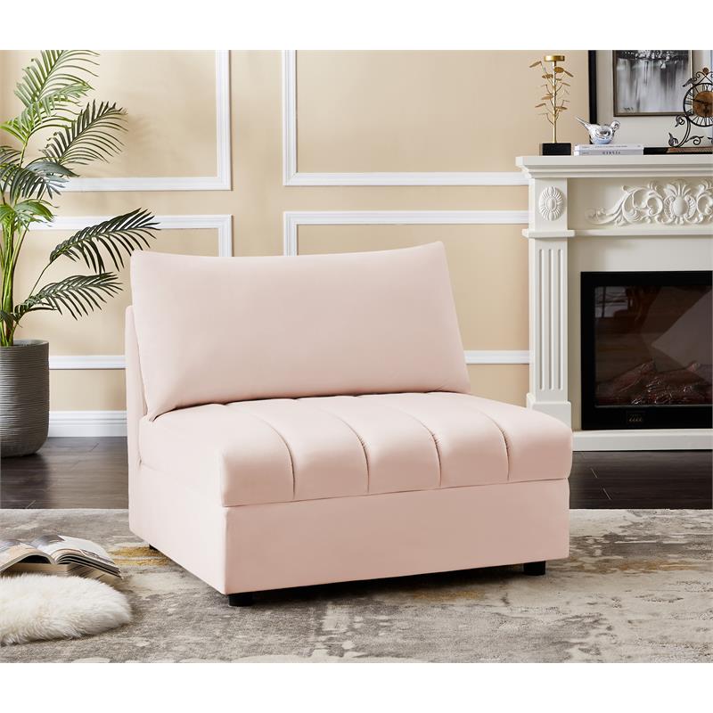 Bowery Hill Contemporary Deep Channel Tufted Soft Pink Velvet Armless