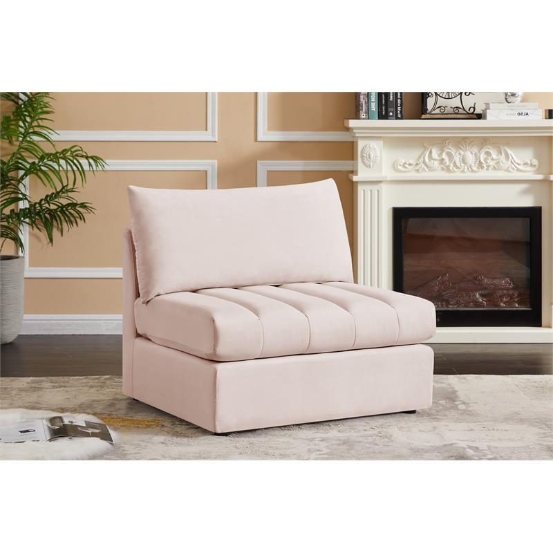 Bowery Hill Contemporary Deep Channel Tufted Soft Pink Velvet Armless