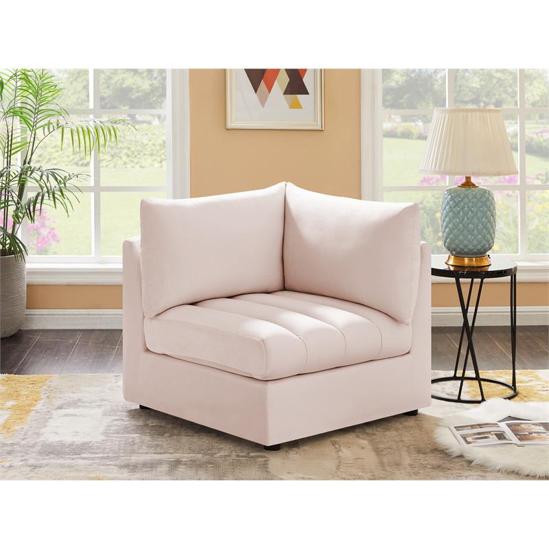 Bowery Hill Contemporary Deep Channel Tufted Soft Pink Velvet Corner