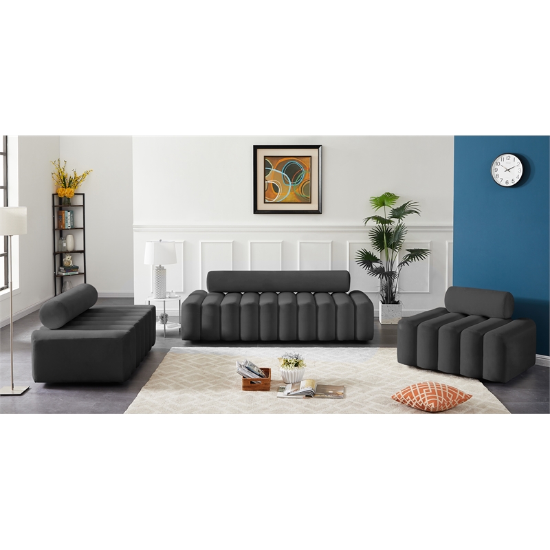 Bowery Hill Contemporary Deep Channel Tufted Soft Grey Velvet Chair