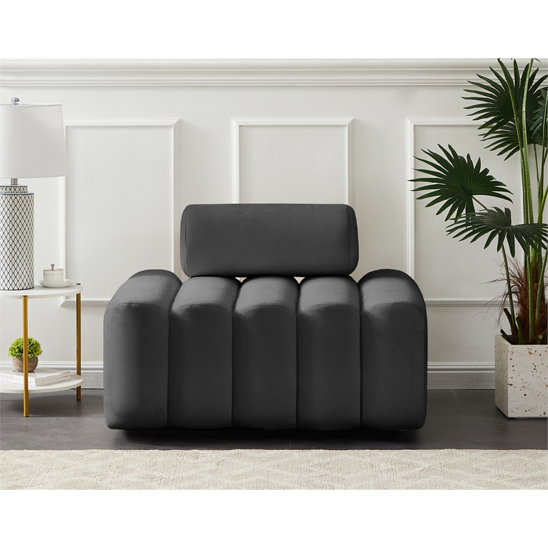 Bowery Hill Contemporary Deep Channel Tufted Soft Grey Velvet Chair