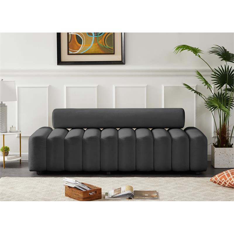 Bowery Hill Contemporary Deep Channel Tufted Soft Grey Velvet Sofa