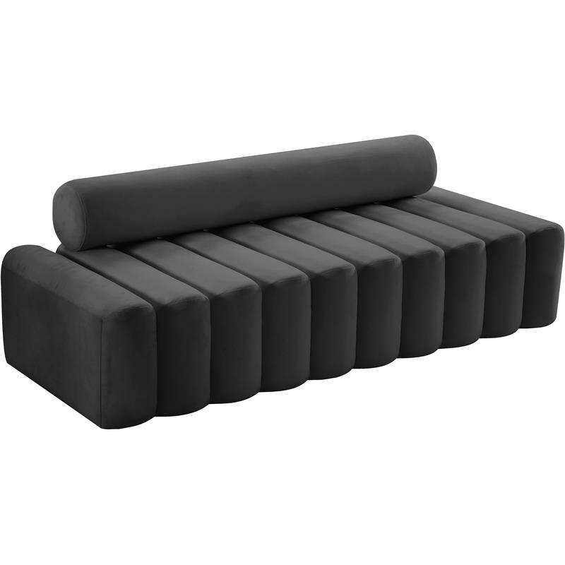 Bowery Hill Contemporary Deep Channel Tufted Soft Grey Velvet Sofa