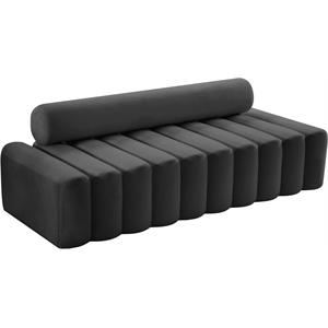 Bowery Hill Contemporary Deep Channel Tufted Soft Grey Velvet Sofa